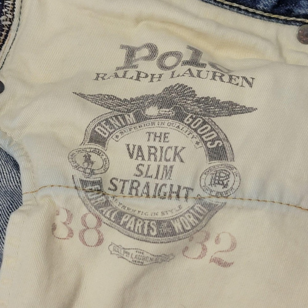 Polo Ralph Lauren Jeans Mens 38x32 Military Tiger Patchwork Varick Slim Straight - Picture 11 of 16